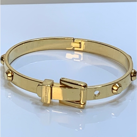 2308 - Michael Kors Gold Tone Bracelet w/a Hinged Buckle Closure - Picture 2 of 11